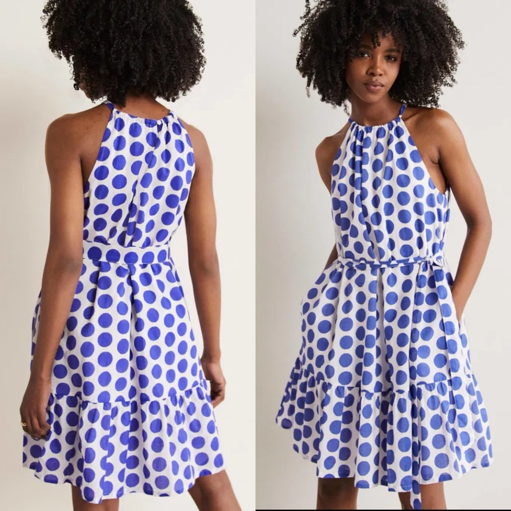 Boden Blue and White Polka Dot Halter Mini Dress